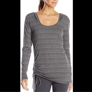 Prana Vinyasa Long Sleeve Hooded Pullover Top XS Gray stripe scoop neck